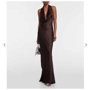 Norma Kamali Draped Halterneck Gown in Brown
